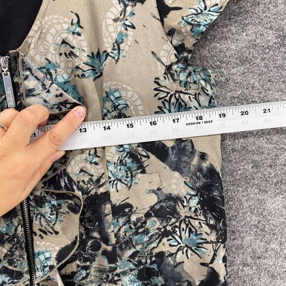 5/$45 Kensie Dress Women M Medium Beige Floral Shift Short V-Neck Full Zip - Picture 7 of 9